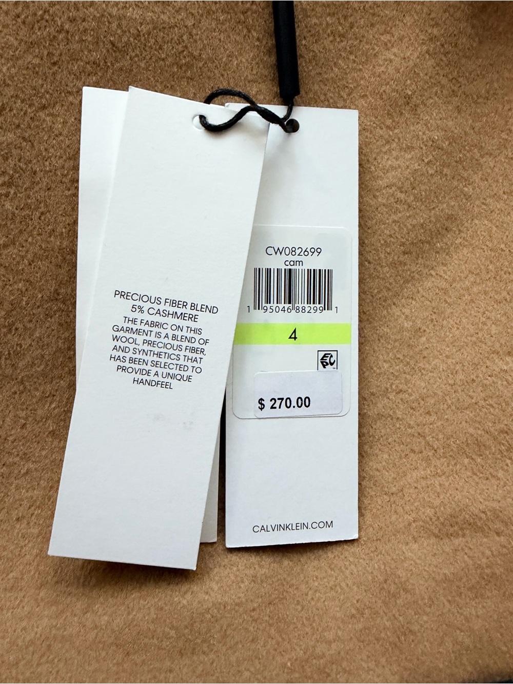Calvin Klein Women's Camel Wool-Blend Single-Breasted Coat. Size 4 - Picture 2 of 5